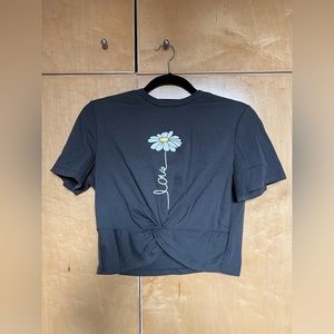 Dark Gray Crop Top with Daisy Graphic | Size M